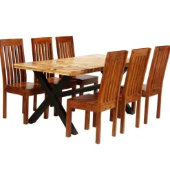 vidaXL Eettafelset massief acacia- en mangohout 7-delig