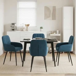 vidaXL Eettafelstoelen 4 st fluweel Blauw 56.5 x 50 x 85 cm