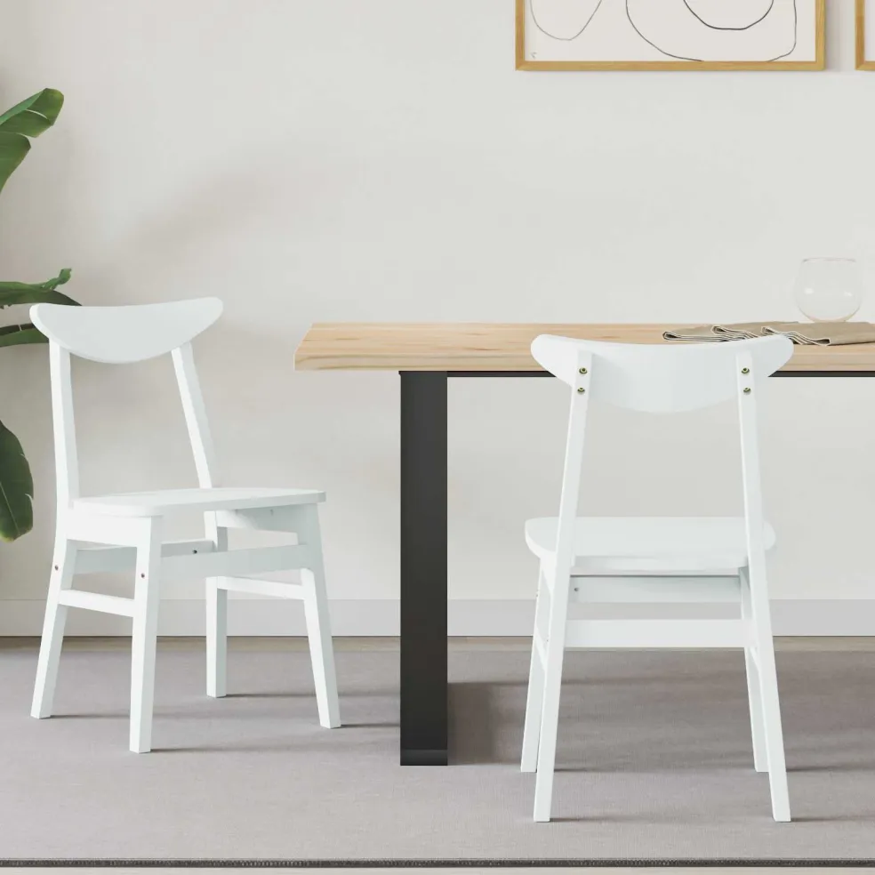 vidaXL Eettafelstoelen 2 st Massief Rubberhout Wit 46 x 37 x 63 cm