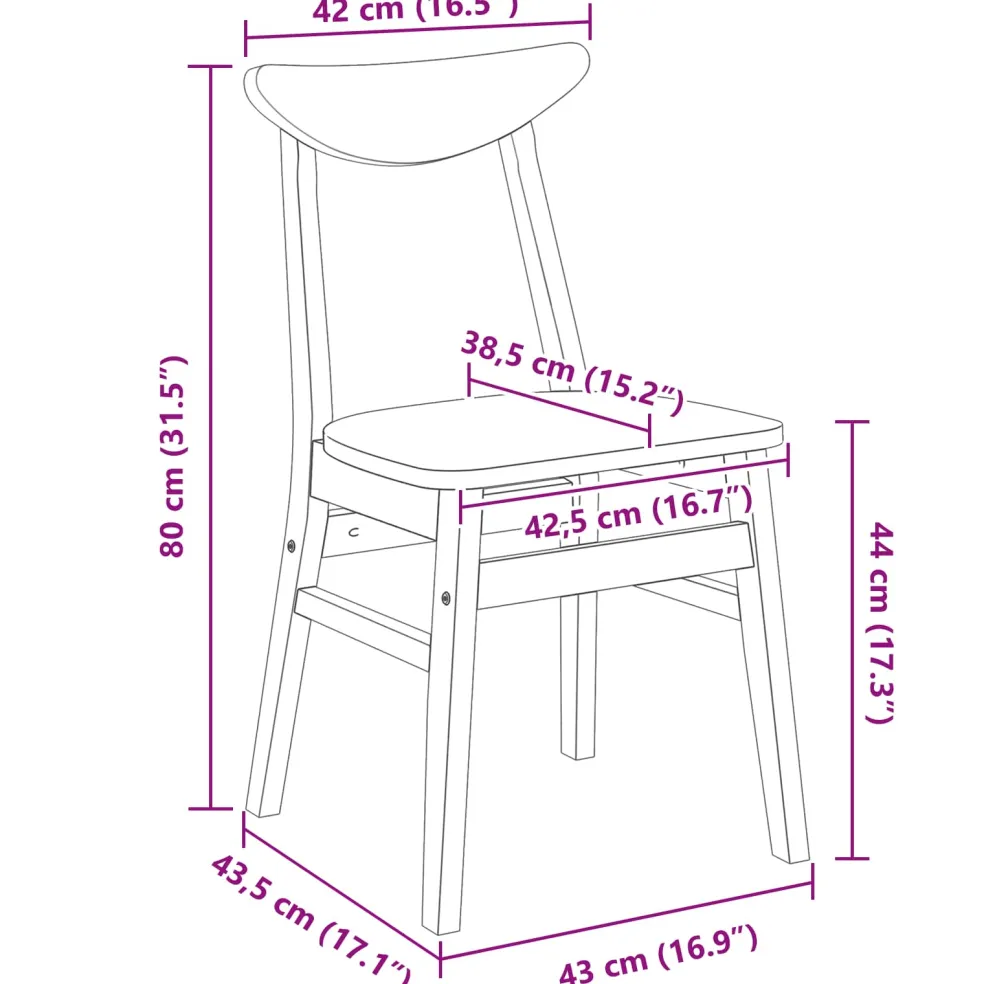 vidaXL Eettafelstoelen 2 st Massief Rubberhout Wit 46 x 37 x 63 cm