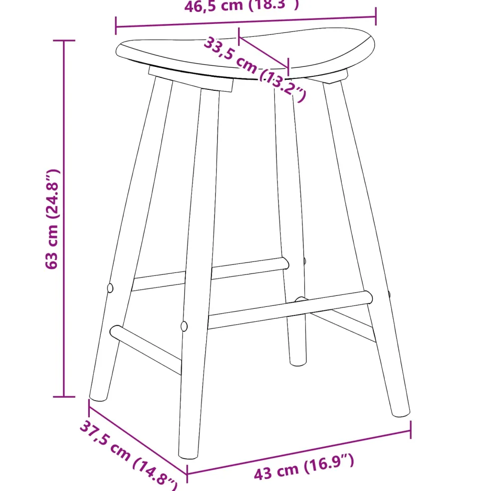 vidaXL Eettafelstoelen 2 st Massief Rubberhout Wit 46 x 37 x 63 cm