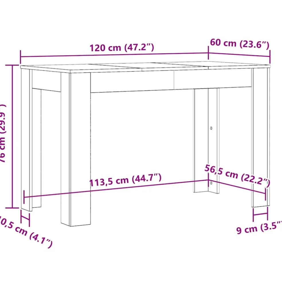 vidaXL Eettafel 120x60x76 cm bewerkt hout oud houtkleurig