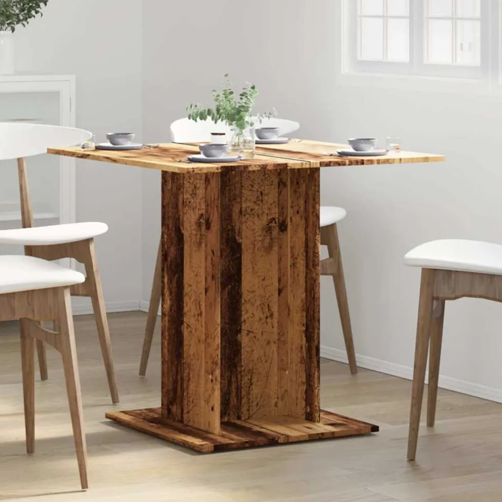 vidaXL Eettafel 80x80x75 cm bewerkt hout oud houtkleurig