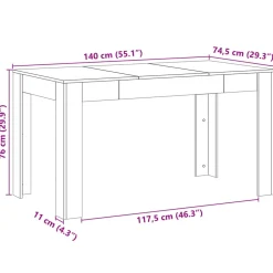 vidaXL Eettafel 140x74,5x76 cm bewerkt hout oud houtkleurig