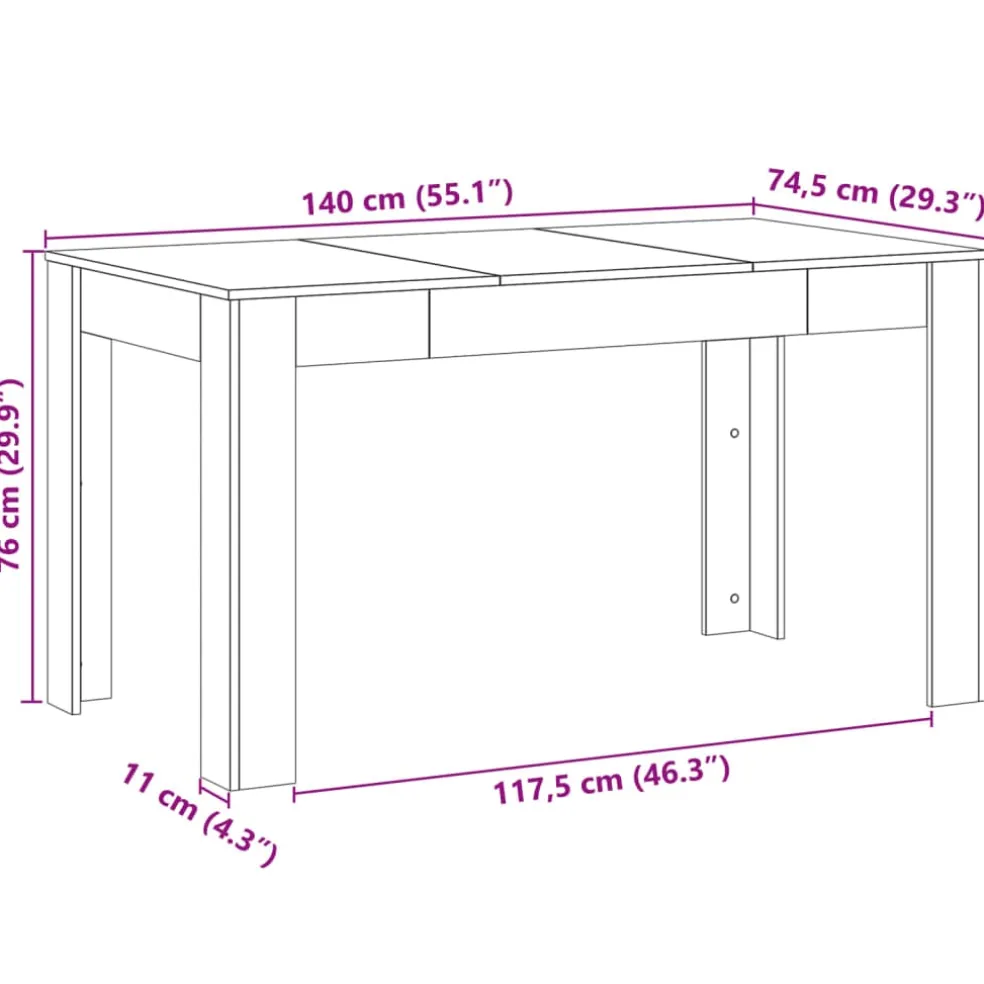 vidaXL Eettafel 140x74,5x76 cm bewerkt hout oud houtkleurig
