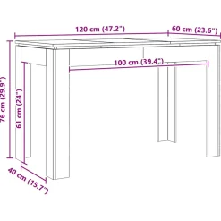 vidaXL Eettafel 120x60x76 cm bewerkt hout artisanaal eikenkleur