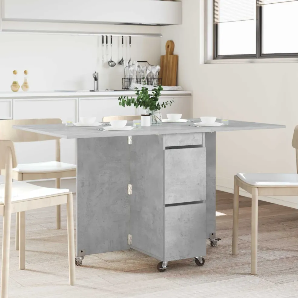 vidaXL Eettafel 140 x 80 x 77 cm Bewerkt hout Betongrijs Rechthoekig