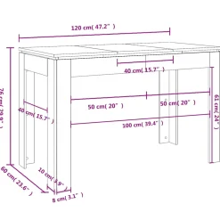 vidaXL Eettafel 120x60x76 cm bewerkt hout wit