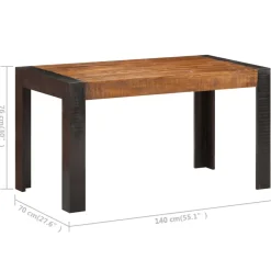 vidaXL Eettafel 140x70x76 cm massief ruw mangohout