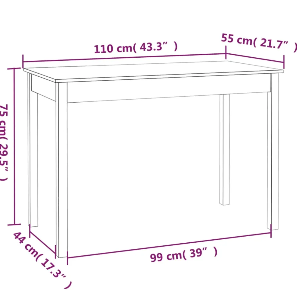 vidaXL Eettafel 110x55x75 cm massief grenenhout