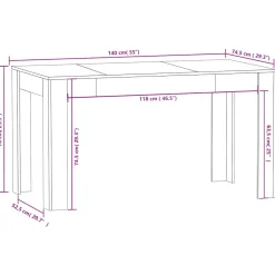 vidaXL Eettafel 140x74,5x76 cm spaanplaat betongrijs