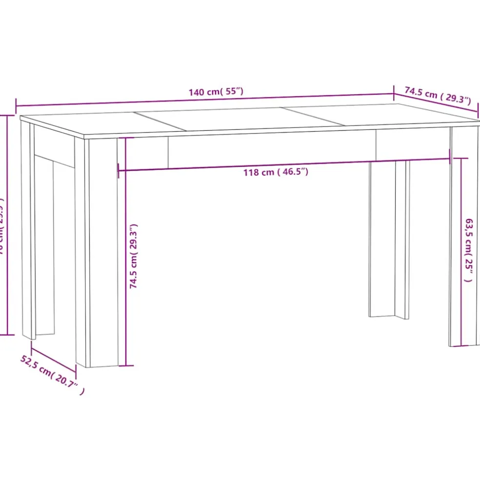 vidaXL Eettafel 140x74,5x76 cm spaanplaat betongrijs