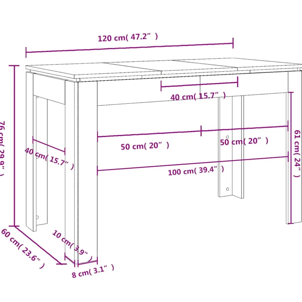 vidaXL Eettafel Zwart Eiken 120x60x76 cm Bewerkt Hout