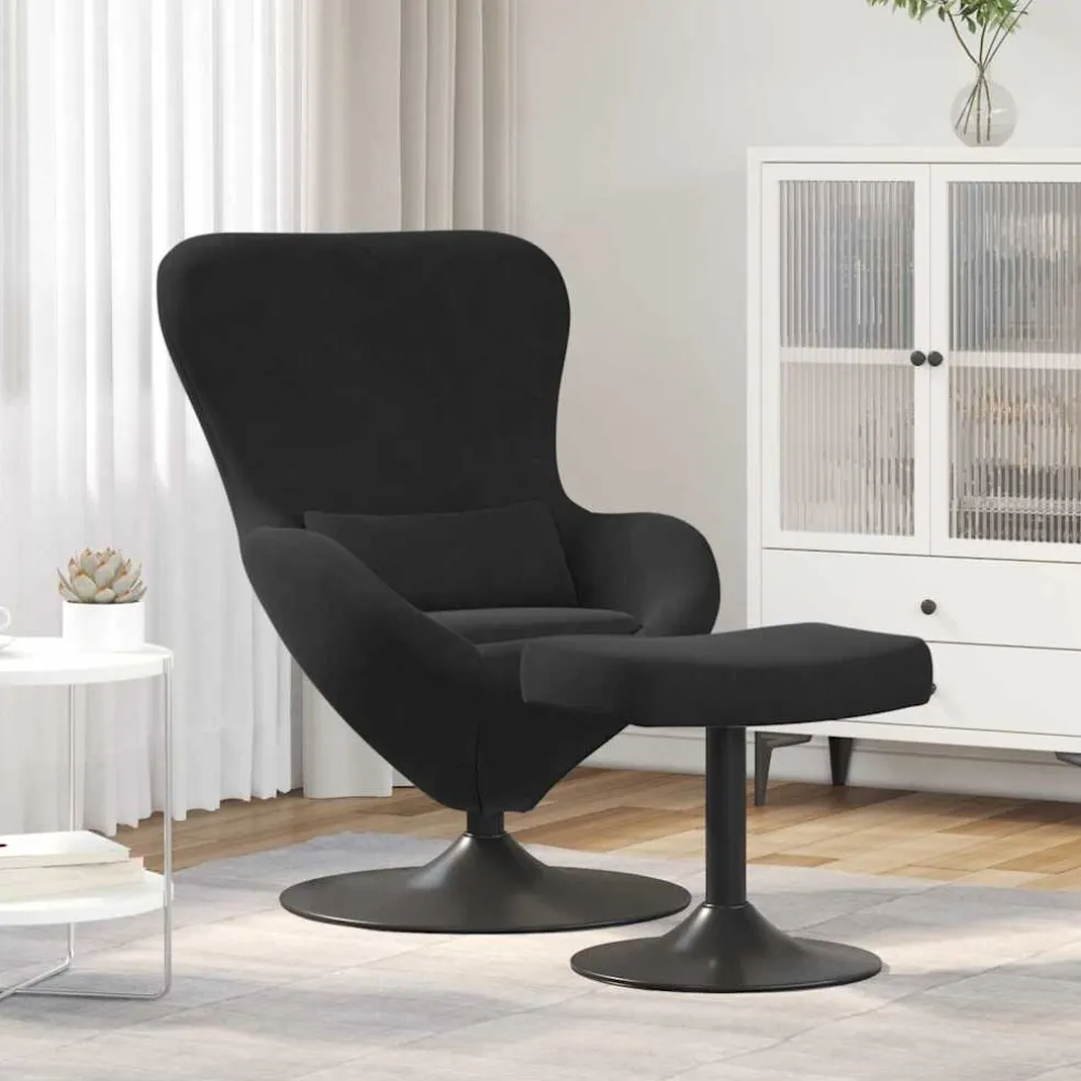 vidaXL Egg Chair met Voetsteun Zwart Fluweel