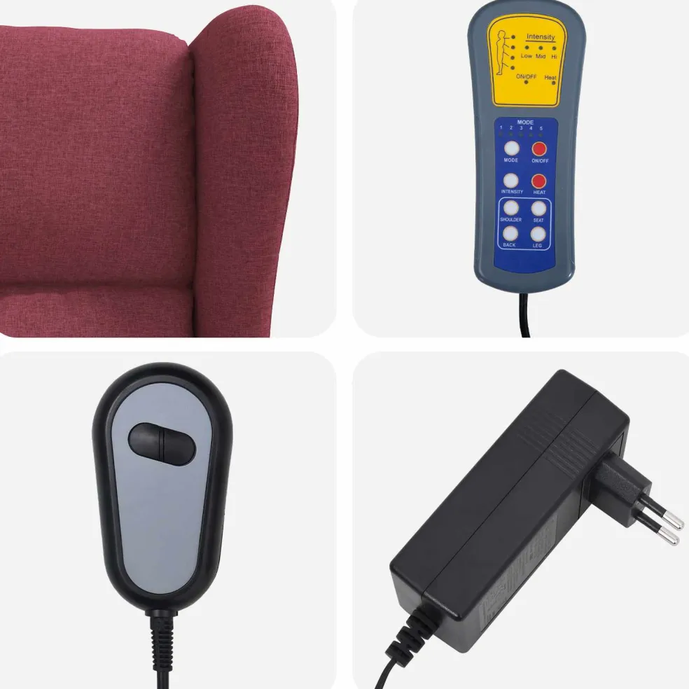 vidaXL Elektrische massage fauteuil met hoge rugleuning Wijnrood Stof