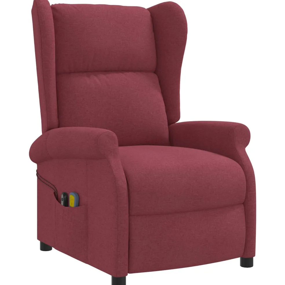 vidaXL Elektrische massage fauteuil met hoge rugleuning Wijnrood Stof