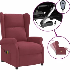 vidaXL Elektrische massage fauteuil met hoge rugleuning Wijnrood Stof