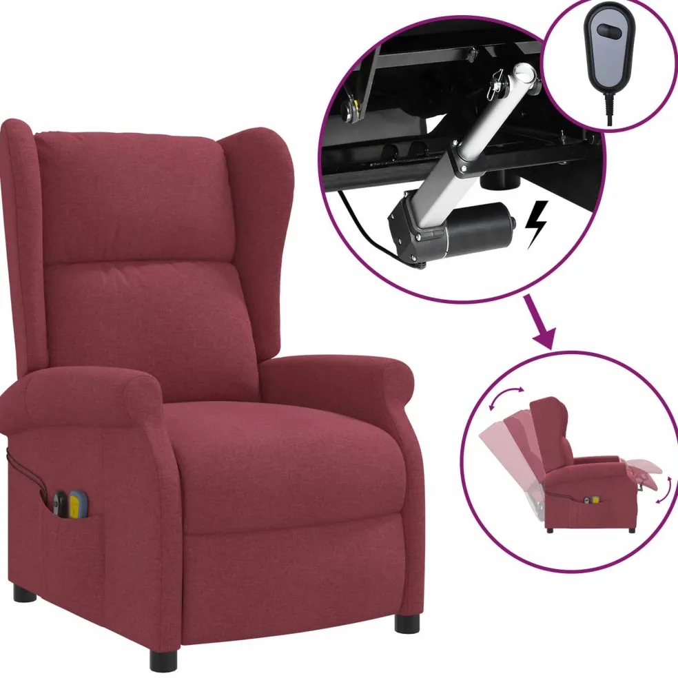 vidaXL Elektrische massage fauteuil met hoge rugleuning Wijnrood Stof
