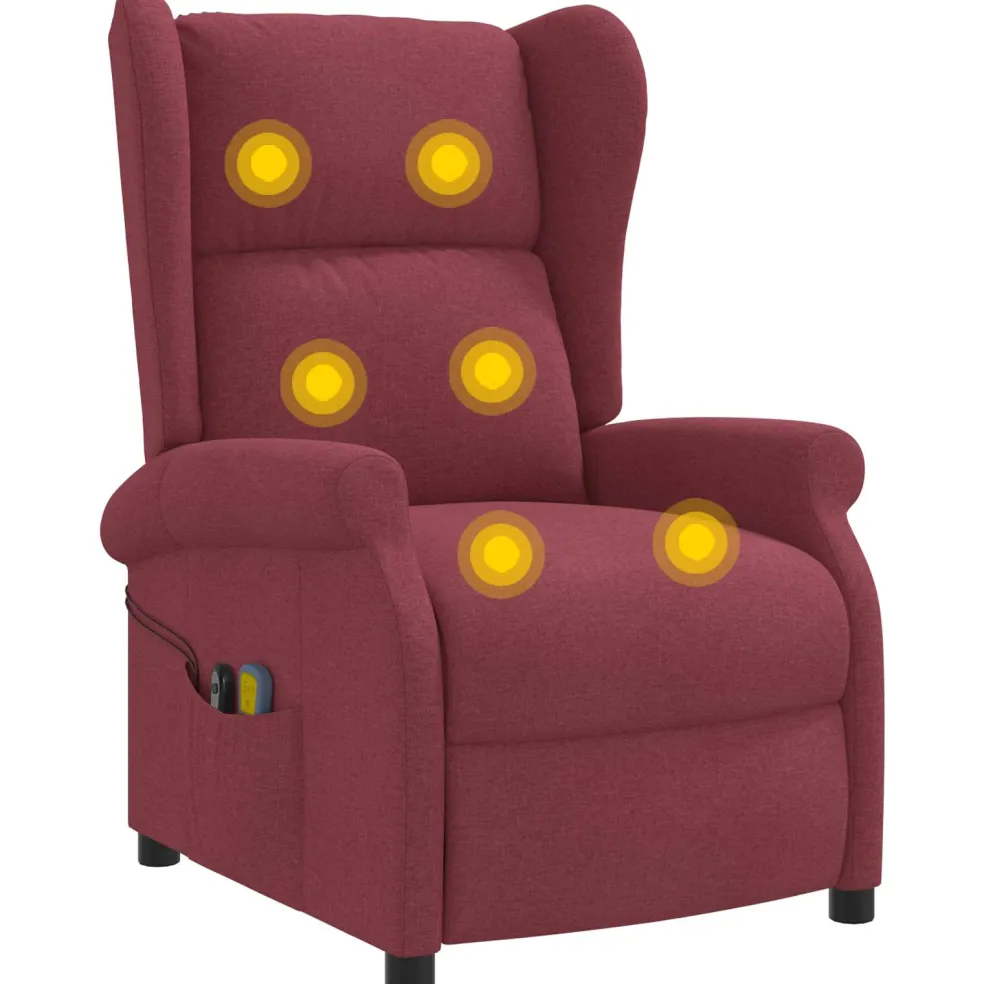 vidaXL Elektrische massage fauteuil met hoge rugleuning Wijnrood Stof