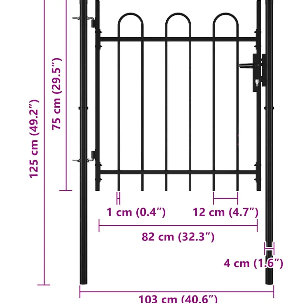 vidaXL Enkele deur hekpoort BOXTEL met hoepel bovenkant 100 x 75 cm