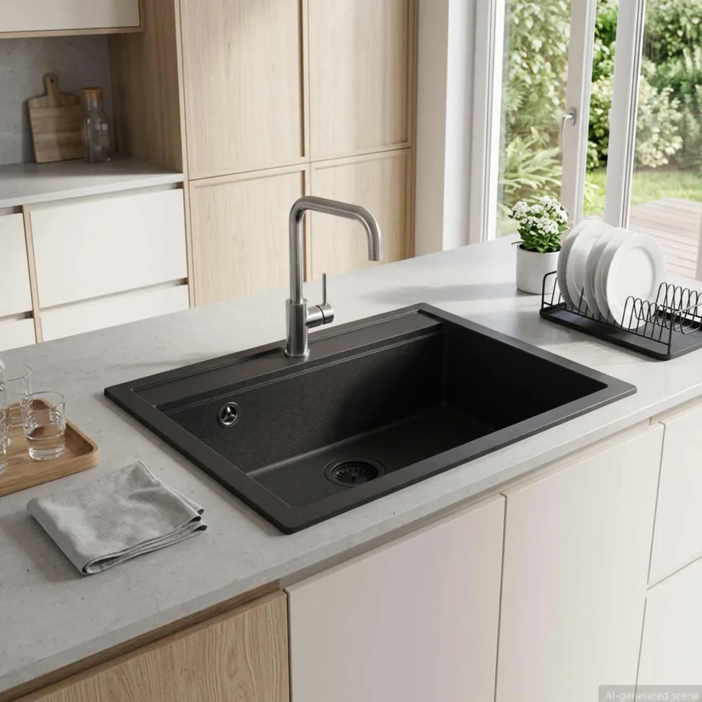 vidaXL Enkele spoelbak Graniet 60 x 51 x 30.5 cm Grafiet