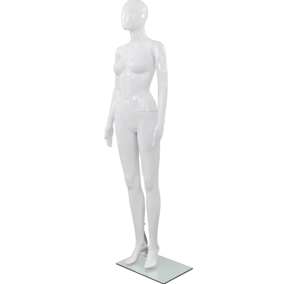 vidaXL Etalagepop vrouwelijk met glazen voet 175 cm glanzend wit