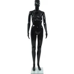 vidaXL Etalagepop vrouwelijk met glazen voet 175 cm glanzend zwart