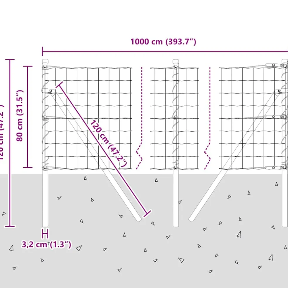 vidaXL Euro-hek met grondbevestiging 10 x 0,8 m PVC-Coated Staal Grijs