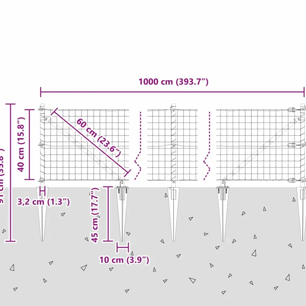 vidaXL Euro-hek met grondpennen 10 x 0,4 m Gegalvaniseerd staal Mesh