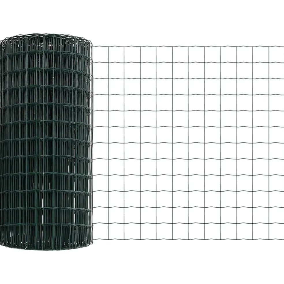 vidaXL Euro-hek met grondpennen 10 x 0,6 m PVC-Coated Staal Groen Mesh