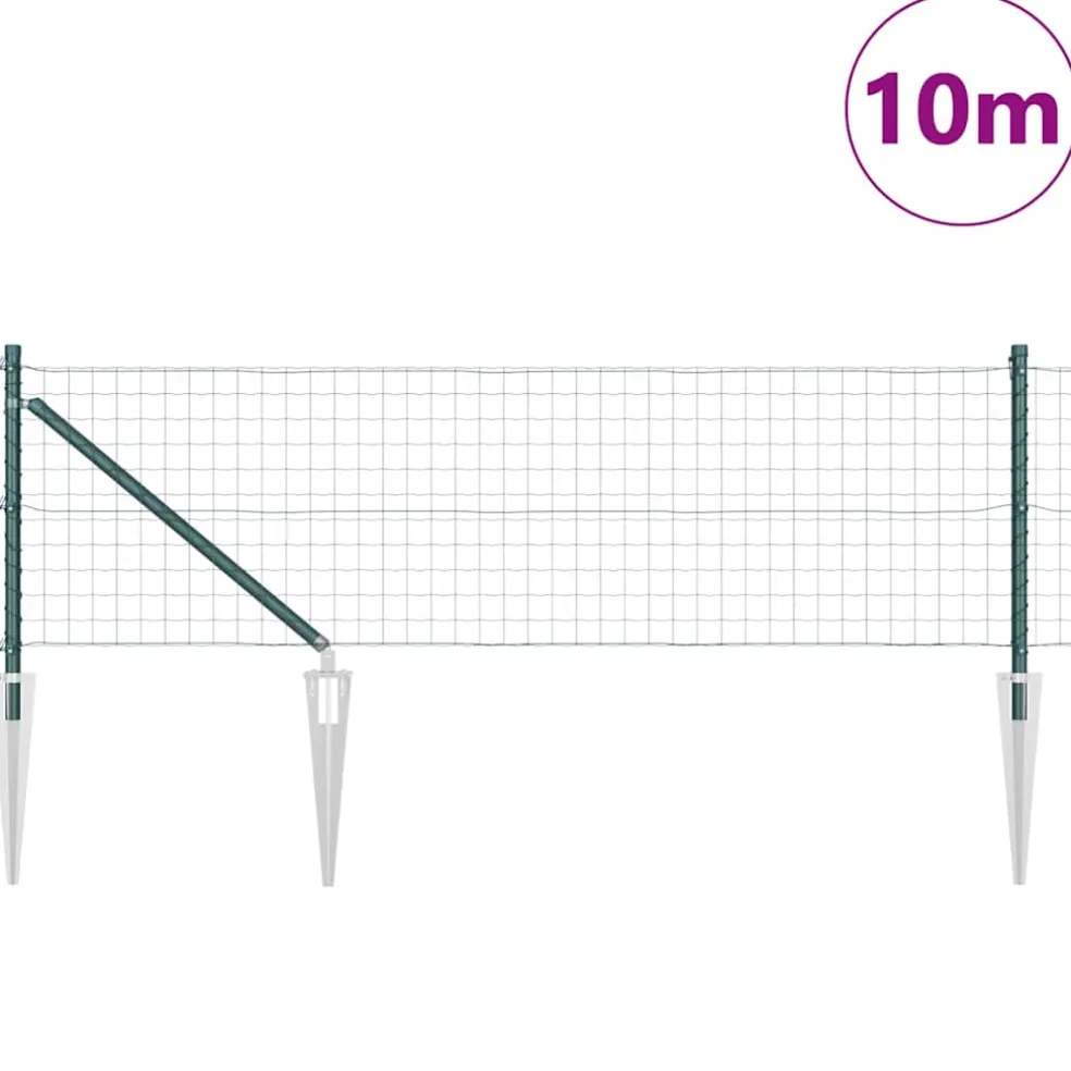 vidaXL Euro-hek met grondpennen 10 x 0,6 m PVC-Coated Staal Groen Mesh
