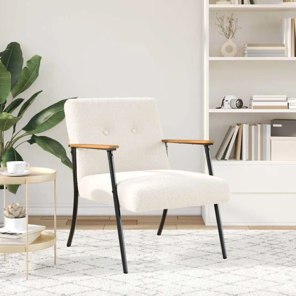 vidaXL Fauteuil Crème Krullend Wol-achtig Stof