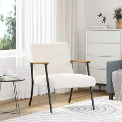 vidaXL Fauteuil Crème Krullend Wol-achtig Stof
