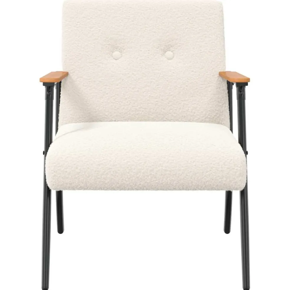 vidaXL Fauteuil Crème Krullend Wol-achtig Stof