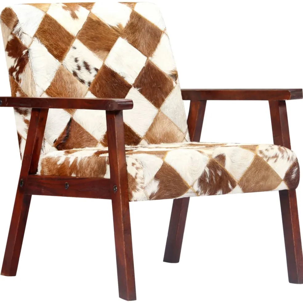vidaXL Fauteuil echt geitenleer wit en bruin