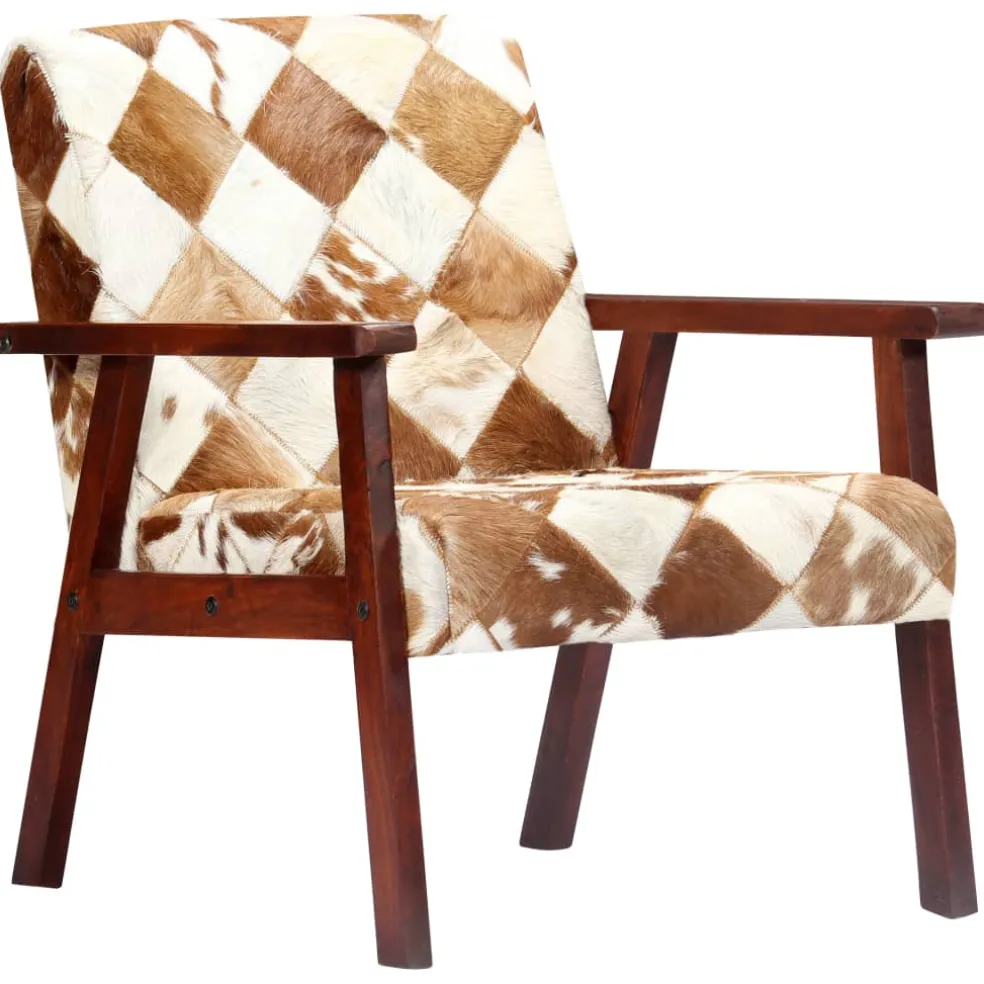 vidaXL Fauteuil echt geitenleer wit en bruin