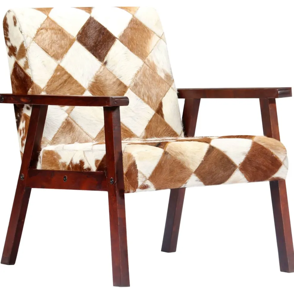 vidaXL Fauteuil echt geitenleer wit en bruin
