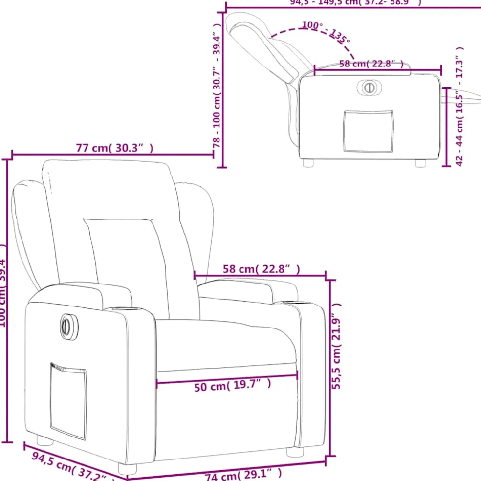 vidaXL Fauteuil elektrisch verstelbaar stof lichtgrijs