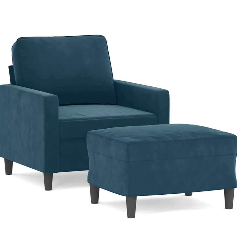 vidaXL Fauteuil met voetenbank 60 cm fluweel blauw