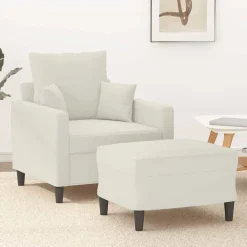 vidaXL Fauteuil met voetenbank 60 cm fluweel crèmekleurig