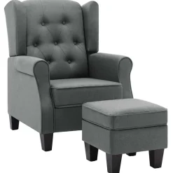 vidaXL Fauteuil met voetenbankje stof lichtgrijs