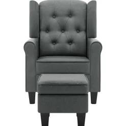 vidaXL Fauteuil met voetenbankje stof lichtgrijs