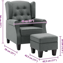 vidaXL Fauteuil met voetenbankje stof lichtgrijs
