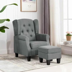 vidaXL Fauteuil met voetenbankje stof lichtgrijs