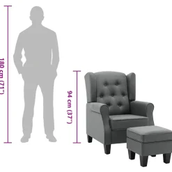 vidaXL Fauteuil met voetenbankje stof lichtgrijs