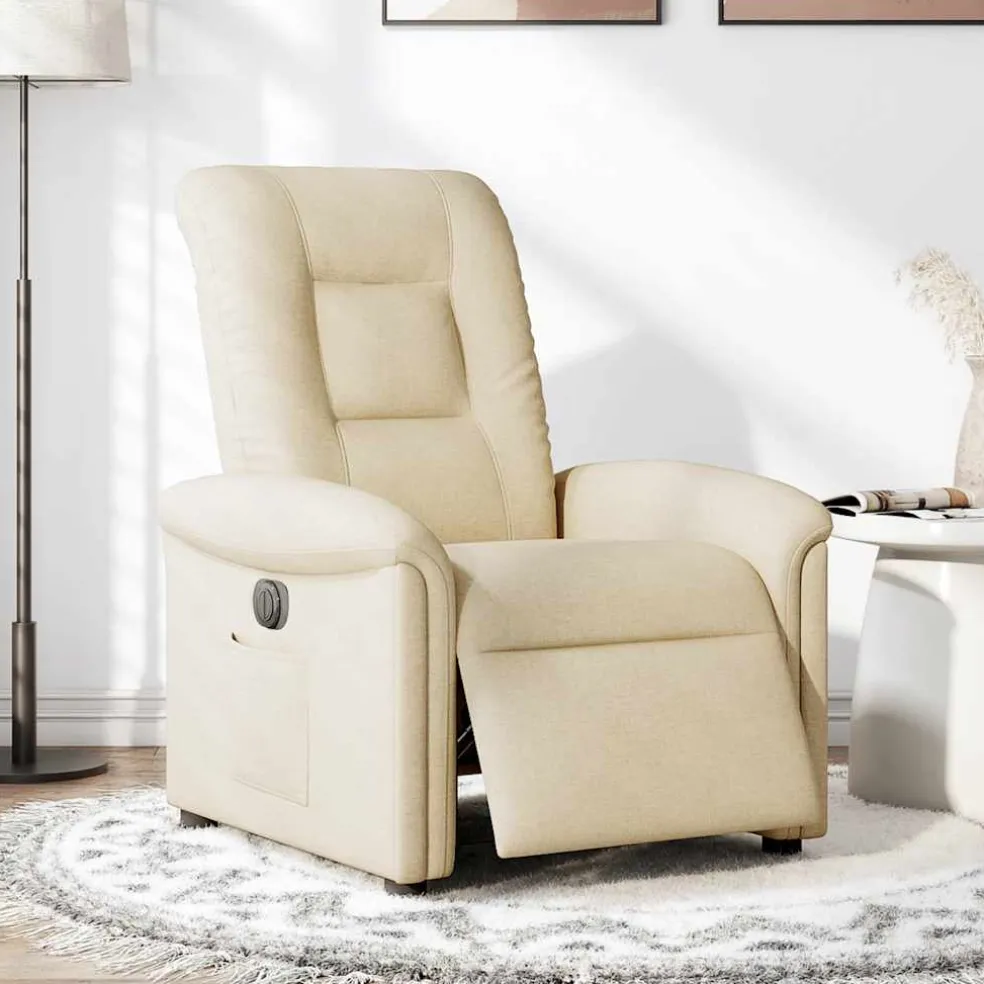 vidaXL Fauteuil verstelbaar elektrisch stof crèmekleurig
