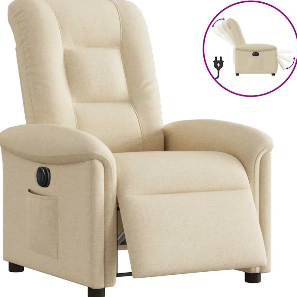 vidaXL Fauteuil verstelbaar elektrisch stof crèmekleurig