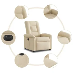 vidaXL Fauteuil verstelbaar elektrisch stof crèmekleurig