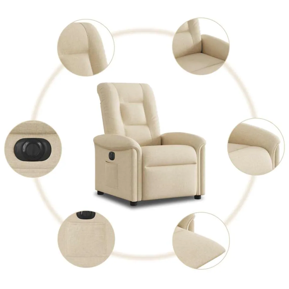 vidaXL Fauteuil verstelbaar elektrisch stof crèmekleurig