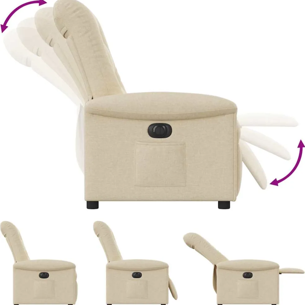 vidaXL Fauteuil verstelbaar elektrisch stof crèmekleurig